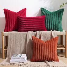 1件装/2件装/4件装仿毛皮舒适柔软条纹装饰抱枕套，天鹅绒枕套靠垫套，适用于沙发 - 紅色 - 查看 9