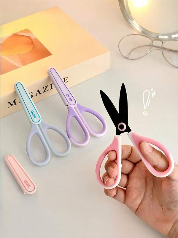 Black Rust-Resistant, Non-Stick Coated Safety Scissors With Graduated Markings, Protective Sheath, Stainless Steel Blades, And Soft Grip. Perfect For Christmas Gifts, Crafts, And DIY Projects.