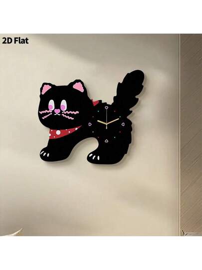 2D Flat 1pc Creative Schattige Home ation Animals Wand Clock, Ultra Quiet Quartz Movement, No Ticking Sound, Painting Klok Living Room, Bedroom Office, able Horloge