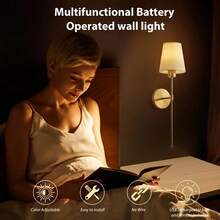 Set Of 2 Rechargeable RGB Wall Lights (With Remote Control) - 15-Color Dimmable Wall Sconces, Suitable For Bedrooms, Living Rooms, Hallways, Bathrooms, Kitchens, And Closets. Installation Options: Wall Drilling / Double-Sided Adhesive. - 金色 - 查看 9