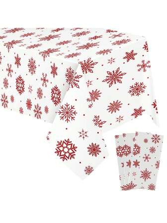 3 件/1 件冬季雪花塑料桌布装饰，一次性雪花冬季仙境桌布，适合节日、生日、婚礼、圣诞节装饰，51x108 英寸