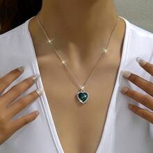 Fashion Colorful Pendant Color Necklace High-End Princess Rhinestone Heart Necklace - Purple - View 6