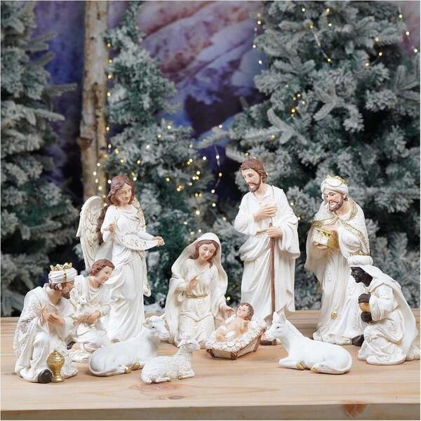 Nativity Set Christmas Indoor 11 Piece Scene Statue Figurines Jesus Manger Crib Ornament Church Xmas Home Catholic Religious Decoration