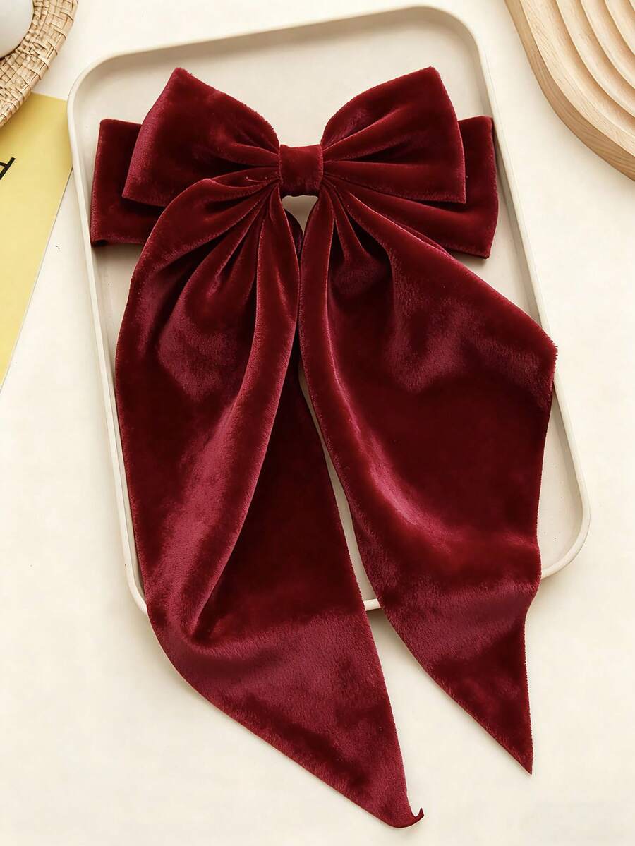 1个圣诞天鹅绒蝴蝶结发夹，女士大蝴蝶结发饰，时尚优雅，秋冬蝴蝶结发夹，舒适天鹅绒材质，多种颜色可选，适合日常佩戴、派对、旅行，最佳礼物（酒红色），发饰，发夹，发爪夹，学习用品，发爪，头部饰品，女士发饰，发卡 - 酒紅色 - 查看 1