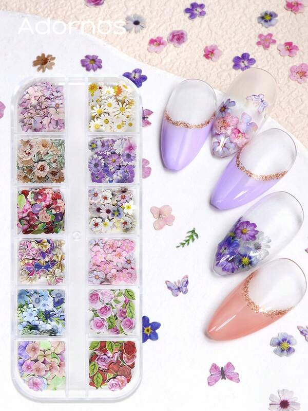 About 300pcs Wood Pulp Flowers Nail Art Decorations Rose Daisy Iris Flowers Gel Polish Manicure Accessories Romantic Flower Nails Design