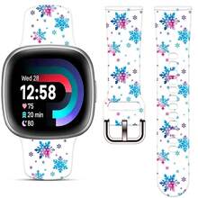 Compatible con la correa del reloj Fitbit Versa 3, Versa 4, Sense, Sense 2, Correa de repuesto de silicona con patrón navideño {color_name:Copos de nieve, size_name:Para Versa4/Versa3/Sense2/Sense - Copos de nieve - Ver 1
