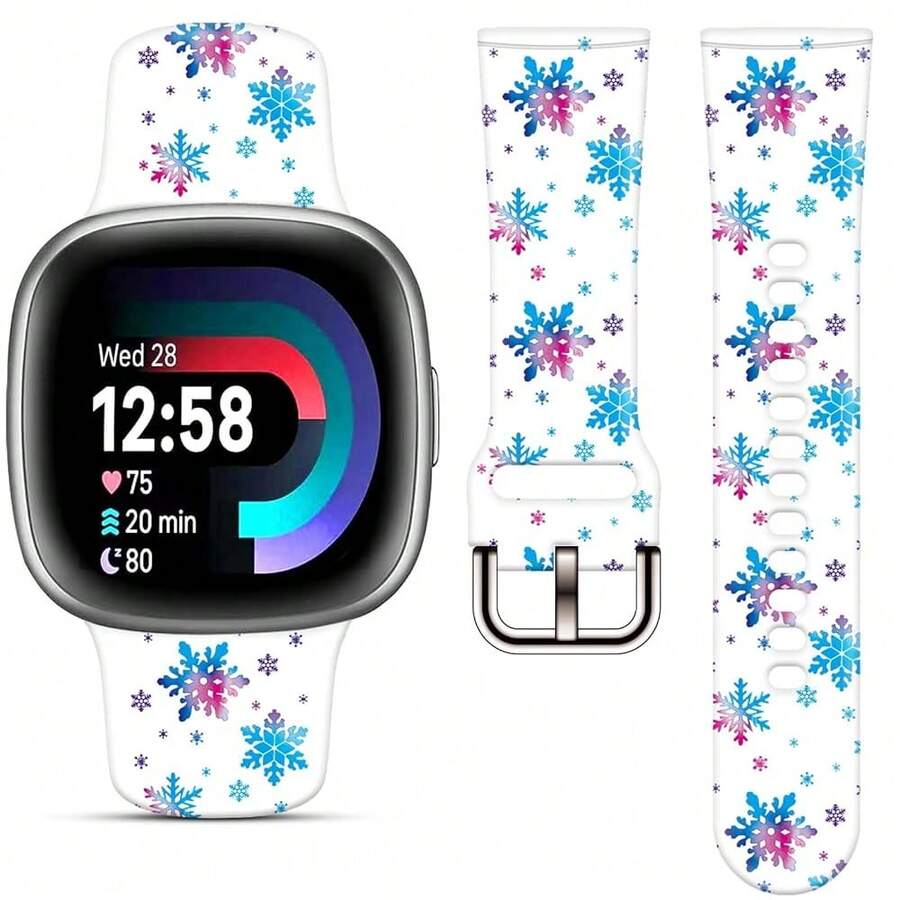 Compatible con la correa del reloj Fitbit Versa 3, Versa 4, Sense, Sense 2, Correa de repuesto de silicona con patrón navideño {color_name:Copos de nieve, size_name:Para Versa4/Versa3/Sense2/Sense - Copos de nieve - Ver 1
