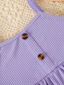 Young Girls Solid Color Ribbed Ruffle Camisole Top + Butterfly Print Flare Pants Set - Purple - View 6