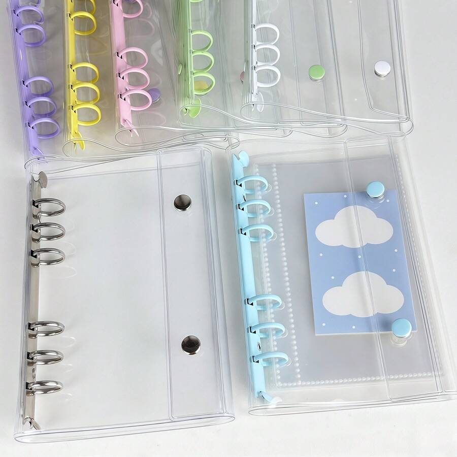 1pc A6 Size Portable Transparent Loose Leaf Binder, 10pcs Refill, Can Be Used As Transparent Sticker Book, Sticker Album, Photo Storage Bag, Album, Budget Planner, Diary, Notebook, Office Supplies - Multicolor - View 1