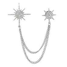 Silver Rhinestone Star Brooch For Women, Crystal Snowflake Brooch Lapel Pins Fashion Broach Pin Dress Suit Accessories With Tassel Chain Clothing Clip Broach For Women Men{Inchcolor_nameinch:InchSilverinch} - Silver - 查看 1