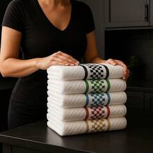 Set Of 5 Jacquard Terry Cloth Dish Towels - 紅色 - 查看 3