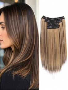 4pcs 14Inch Hair Extensions Synthetic Clip-In Hair Extension Short Straight Soft Invisible Brown Blonde Hairpiece For Women Straight Natural Soft Synthetic Hairpiece For Women - Black - Multicolor - View 15