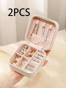Portable Mini Jewelry Storage Box, Travel Jewelry Organizer, Leather Jewelry Box For Earrings, Necklaces, Rings, Jewelry Display,Room Decor - White - View 8