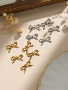 Set de 3 piezas/paquete de accesorios de joyería DIY con colgante de lazo liso y casual de acero inoxidable 304 - Accesorios para arcos - Ver 1