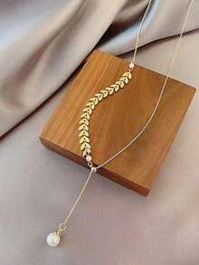 3入組時尚流蘇與仿珍珠項鍊、耳環、手鐲套裝,豪華高端珠寶套裝,適合日常穿著或作為最好的朋友送禮 - 金色 - 查看 4