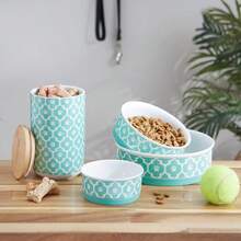 DII Lattice Ceramic Pet Bowl For Food And Water With NonSkid Silicone Rim For Dogs And Cats Small 4.25" Dia X 2" H Aqua Set Of 2 - Aqua - View 10