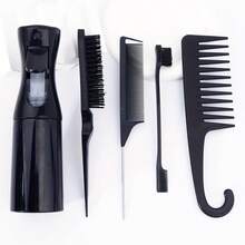 5pcs Professional Hairstyling Tool Set, Includes Detangling Brush, Edge Control Comb, Wide-Tooth Comb, Spray Bottle, And Hanging Hook - Suitable For Salon And Curly, Straight, Straightening Hair Care - Frizz-Free - Multicolor - View 6