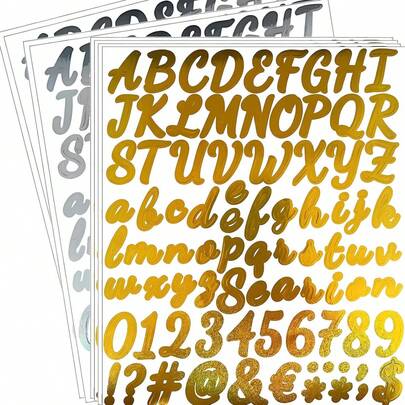 1008pcs Self-Adhesive Shiny Gold & Silver Alphabet Stickers, Letter & Number Stickers, Mailbox, Notebook, Window, Door, Business, Address Number Sign Stickers, 6pcs Gold & 6pcs Silver Stickers, Birthday Decorations