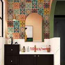 10 Peças Papel de Parede Autoadesivo Impermeável de Estilo Mexicano, Adequado para Cozinha à Prova de Óleo e Resistente à Água, Papel Adesivo Fosco Ideal para Salas de Estar, Quartos, Backsplash de Cozinha, Banheiros, Corredores, Escritórios, Acentos de Escada e Decoração de Ambientes (Observação: Este é Papel Adesivo Decorativo, Não Azulejos Reais).