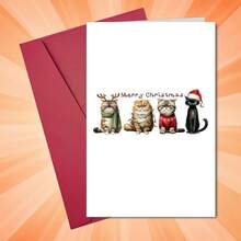 1pc Funny Christmas Card - Sassy Cat With Santa Hat & "He Wouldn't!" Text - Perfect Gift For Cat Lovers, Colleagues - Paper Material Holiday Card, Australian Christmas Greeting Card, Christmas Card Funny, Christma Card With Envelope, Christmas Animal - Multicolor - View 4