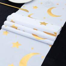 Elegant Ramadan Table Runner, 11*108 Inch Linen Texture, Crescent And Star Pattern, Perfect For Iftar Parties And Celebrations, Dinners, And Family Gatherings.