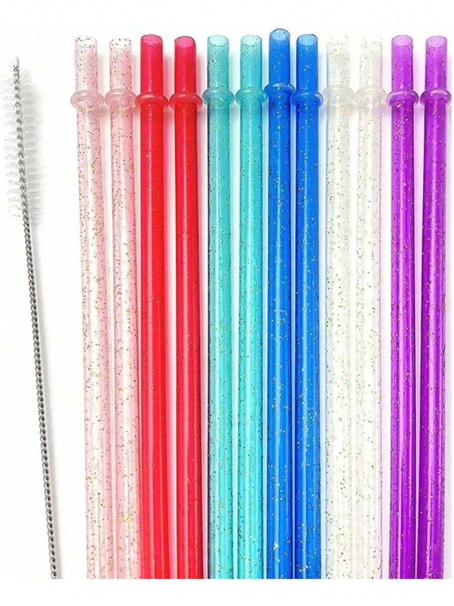 12 Pack Colorful Drinking Straws Threaded Design Washable And Reusable - 彩色 - 查看 1