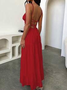 Onicee Women's Fashionable, Sexy And Elegant Backless A-Line Slip Dress, Autumn - Merah - View 6
