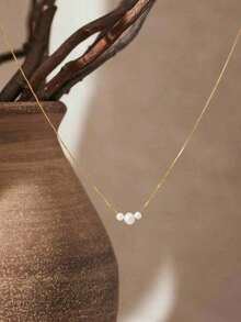 1 Pc Women's Minimalist & Elegant Faux Pearl Necklace - Versatile Jewelry For Daily Wear - Gold 4 - View 2