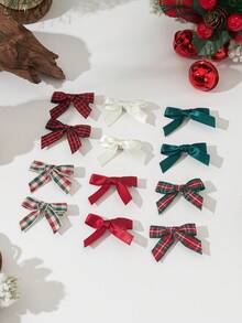 12个圣诞色彩纯色+格子迷你蝴蝶结发夹，少女学院风多色发饰，适合日常、节日派对装饰和造型，发爪、发夹、发卡、头饰、发卡，夏季旅行必备 - 彩色 - 查看 4