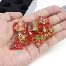 7pcs/Set Pointed Polyhedral Dice, Embedded With Glitter Paper, Board Game - Perfect Family Holiday Gift, Comes With Aluminum Box Packaging