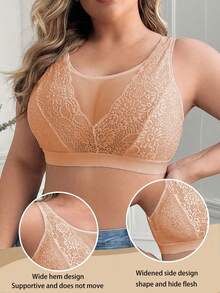 Plus Size Comfortable Wireless Bra, Minimalist Fashion For Casual Everyday Wear - Apricot - View 6