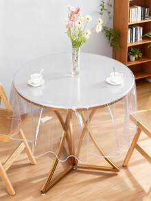 100% 防水防油加厚圆形乙烯基桌布，适用于用餐、聚会和露营 - 可擦拭清洁