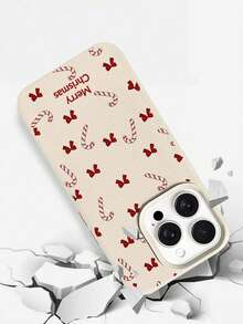 1 szt. spersonalizowanego etui na telefon z motywem świątecznym z czerwoną kokardą i paskami w kształcie laski cukrowej, kompatybilne z modelami 17 Pro Max/17 Air/15 Pro Max/16 E/14 Plus/13/12/11, S24/20 Ultra/A52S/A53/A05S, Note 13 Pro Plus/12 Pro Plus/9, wykonane z TPU, spersonalizowane, najlepszy prezent dla przyjaciół i rodziny na święta Bożego Narodzenia