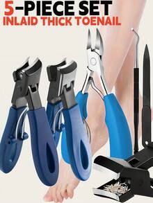 Thick Nail Clipper Set For Seniors - 5-Piece Set With Wide Jaw Large Toenail Clippers, Suitable For Thick Ingrown Nails, Professional Sharp Heavy-Duty Nail Clippers, Ideal For Men And Seniors
