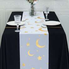 Elegant Ramadan Table Runner, 11*108 Inch Linen Texture, Crescent And Star Pattern, Perfect For Iftar Parties And Celebrations, Dinners, And Family Gatherings.