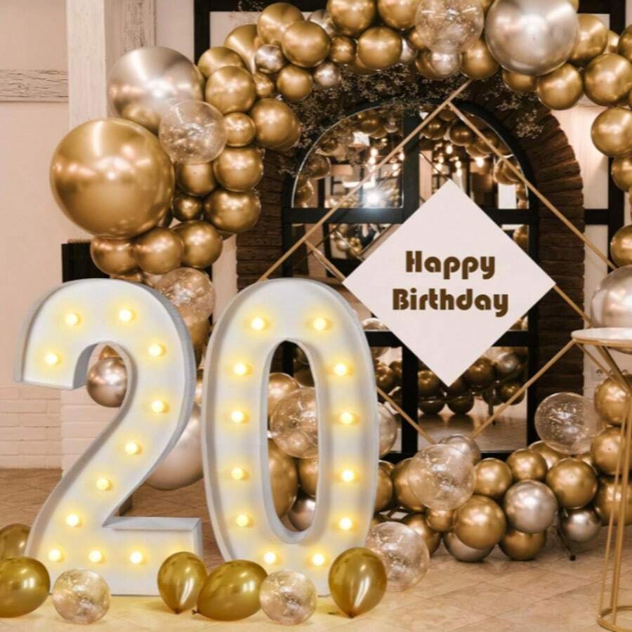 4FT 120cm Marquee Light Up Numbers DIY Frame Giant Marquee Numbers Letter A-Z 0-9, Mosaic Numbers For Balloons, Big Number For Birthday, Anniversary, Wedding Decorations, Party Decor