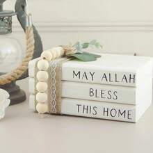 1 Set Mini Ramadan Wooden Book Stack Decor, Suitable For Tiered Tray Decor, Ramadan Decoration, Book Bundle, Home Decor, Room Decor, Bedroom Decor, Tabletop Decor - White - View 2