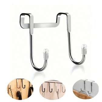 2 st. krokar i rostfritt stål för dörren - Platsbesparande, enkel installation för kök, badrum och garderob - Mångsidig handduks- och duschhängare med silikonskydd Köksartiklar Kökstillbehör Köksredskap