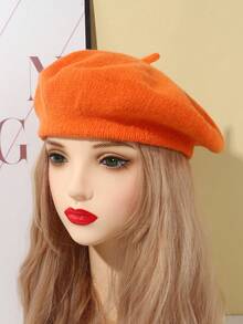 女士秋冬针织保暖法式贝雷帽，适合日常佩戴，礼物 - 紅色 - 查看 6