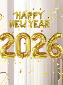 16Pcs 16-Inch Gold 2026 Happy New Year's Eve Party Decorations Winter Happy New Year Celebration Aluminum Foil Balloon Atmosphere Making Decorations - Multicolor - View 6