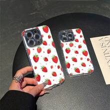 CLEAR  CASE Red Strawberries And Hearts Seamless PatternCompatible With  11 To  17 Models The Cases Lens Protection Function Ensures The Camera Remains Undamaged During Shooting  Guaranteeing Image Quality - Clear - View 6