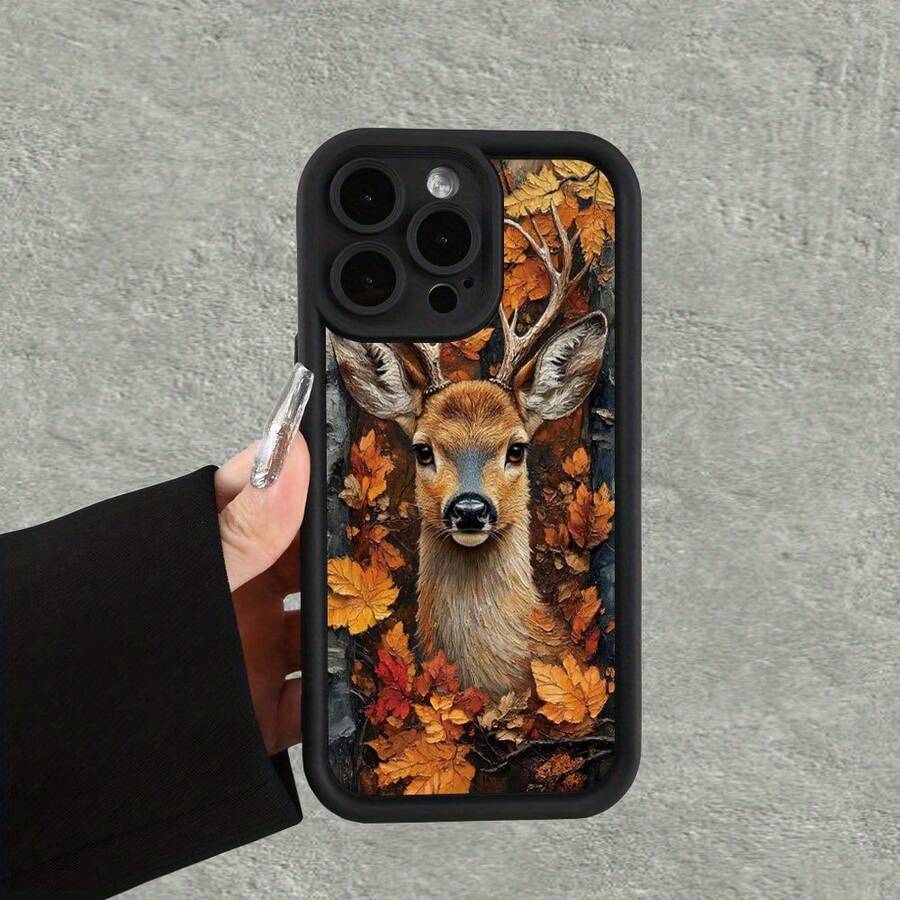 [Teléfono] Funda con diseño de hoja de arce y alce, estilo "Eye Staircase", divertida, sencilla y elegante para hombres y mujeres. Compatible con fundas. - Colores mixtos 1 - Ver 1
