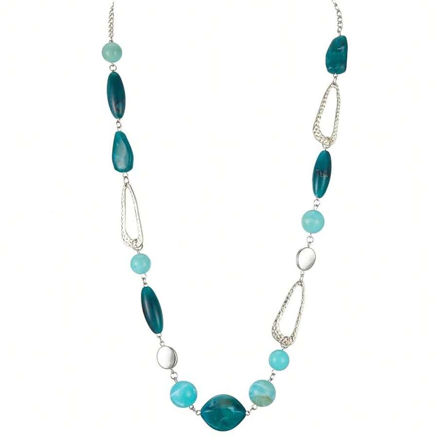 Noessla Layered Long Necklaces For Women Crystal Beaded Statement Necklace Sweater Silver Chain With Gifts Box Jewelry{Inchcolor_nameinch:Inch07-Seagreeninch} - 07-海綠 - 查看 1