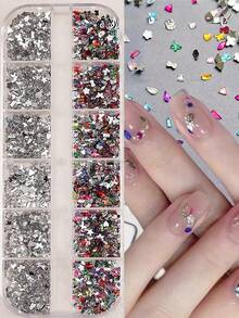 1 Box Of 1500pcs Mixed Nail Art Decorations, Popular Resin Flat Bottom Irregular Rhinestones, Mini Acrylic Nail Diamonds, Accessories, Glitter Nails, Nail Art Parts, Ribbon Nail Supplies Nail Gems - Multicolor - View 12