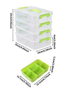 4-Layer Stackable Clear Plastic Storage Box With Green Buckle - Waterproof, Large Capacity, Suitable For Home And Office - Portable, Can Be Used As Food Container Or For Storing Toys, Crafts, Desktop And Drawer Items, Ideal For Home Organization - Multicolor - View 9