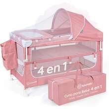Cuna para Bebé 4 en 1 | Colecho, Moisés, Cama de Viaje y Corral de Juegos | Plegable y Portátil con Toldo, Mosquitero y Cambiador. Ideal 0 a 3 Años (Rosa),26911098 - Multicolor - Ver 1