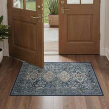 Washable Runner Rug 2x5, Non Slip Vintage Hallway Runner, Ultra Low Pile Washable Carpet Kitchen Entryway Bedroom, Sage - Blue + 2' X 4' (Rectangular) - View 2