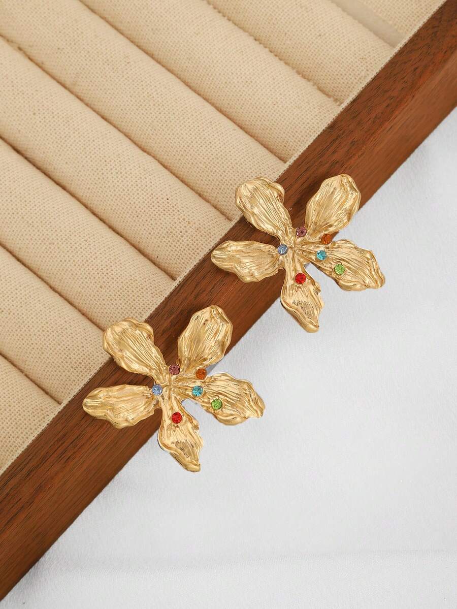 1 Pair Vintage Palace Style Exquisite Floral Elaborate Asymmetrical Pleated Luxurious Earrings - Gold 1 - View 1