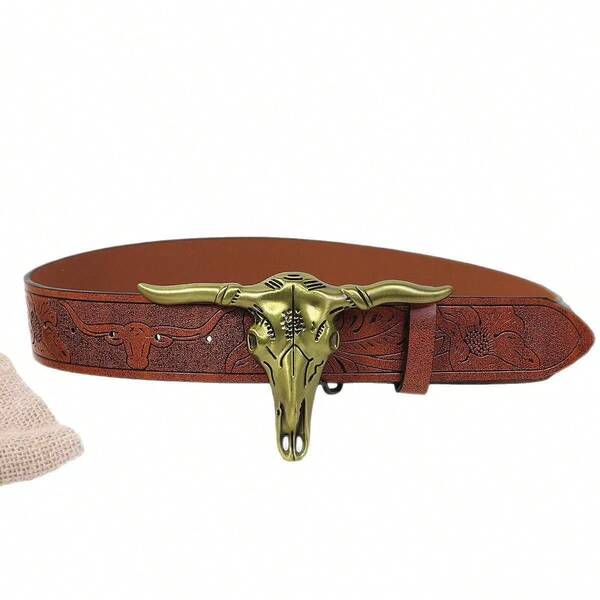 Novo Cinto Masculino, Estilo de Luxo Europeu e Americano Cinto de Couro com Fivela de Cabeça de Touro, Cinto Boêmio Casual de Alta Qualidade para Homens Dinheiro Velho Vintage Outono/Inverno Moda Urbana Clássica Presente de Natal Inverno Namorado Diário