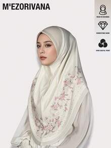 Lenço Hijab elegante em poliéster com estampa floral e de trevo (1 peça), moderno para uso diário e para orações, ideal para o outono/inverno. - Estampa de perfuração a quente da moda - Ver 11
